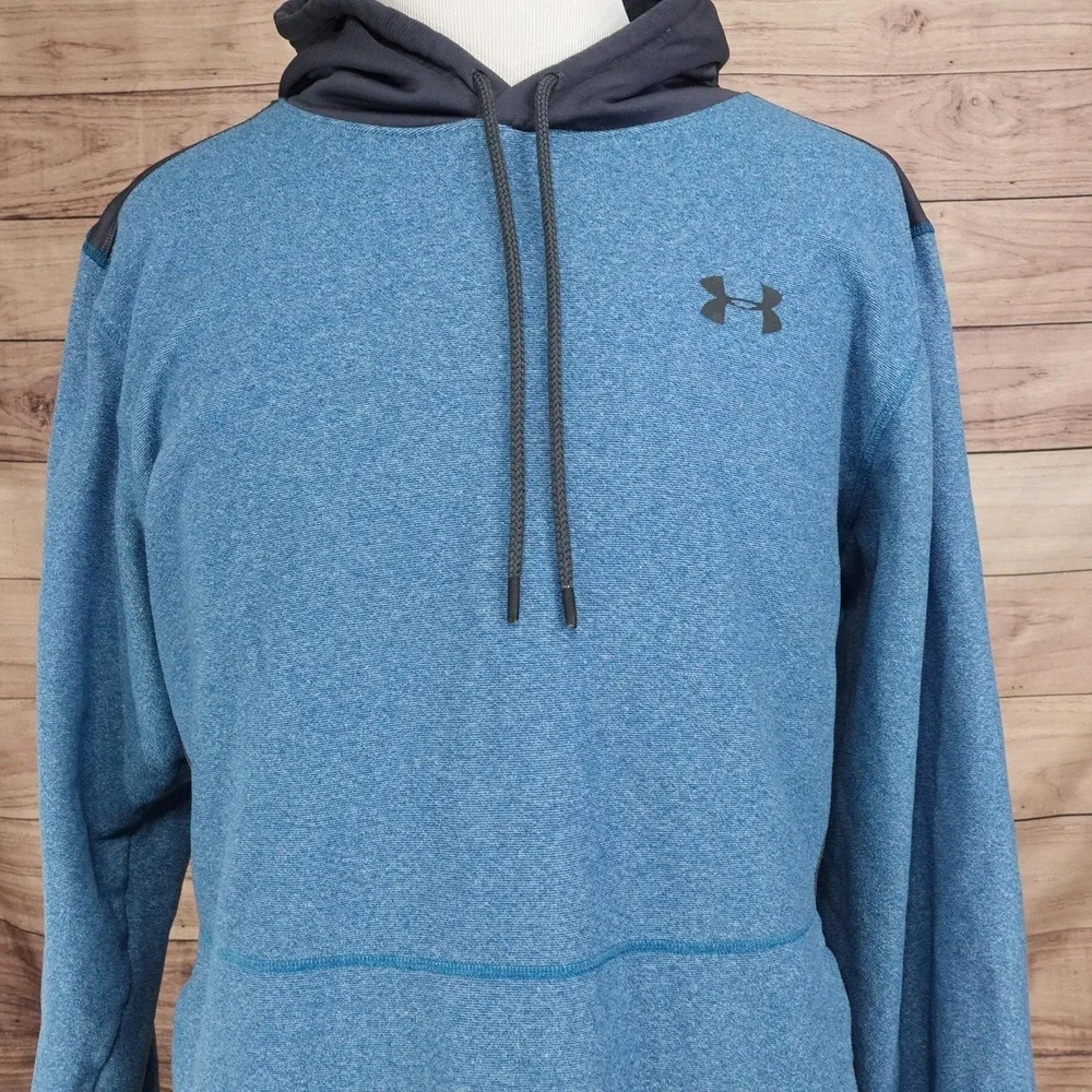 Under Armour Hoodie Mens 2XL Blue Pullover Fleece Logo Kangaroo Pocket Hooded